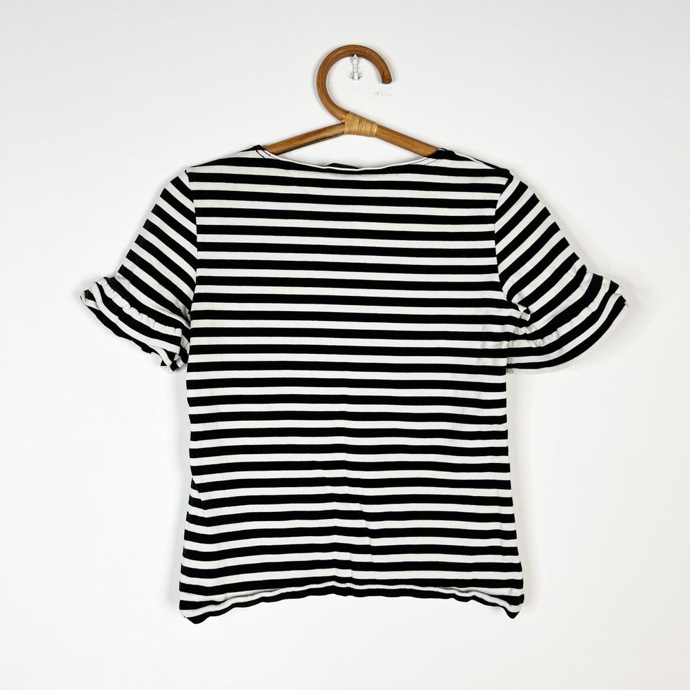 J. Crew black & white striped short sleeved knit top shirt Size XXS - Picture 2 of 4
